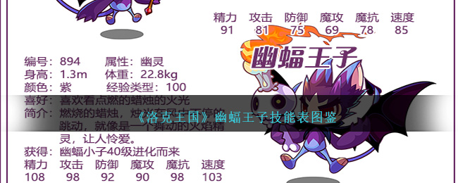 《洛克王国》幽蝠王子技能图鉴